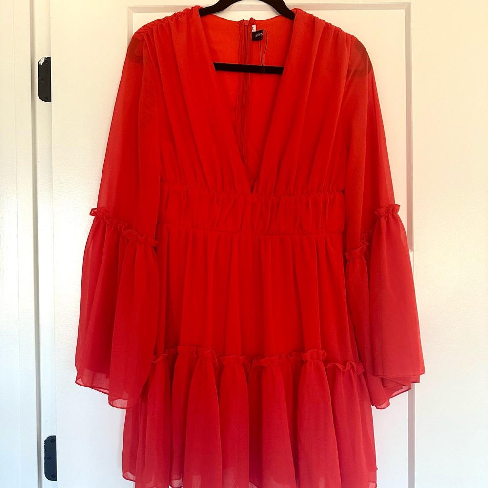 Flowy Long Sleeve Red Dress